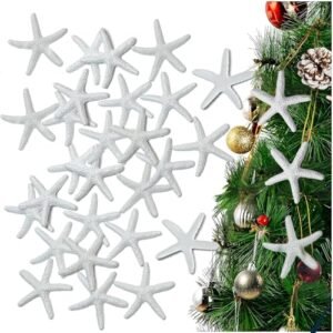 Seashells Small Starfish For Crafts, Natural Finger Pencil Starfish, Artificial Starfish Decoration, Wedding, Party And Fish Tank Home Decoration (25, White)