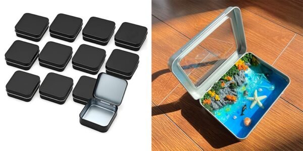 Sturdy Metal Tin Box Set Pack of 12 Silver - Compact Storage(Black, 2.76 x 2.76 x 0.8 in)+Mini Altoid Tin Box-12 Pcs With Clear Lids-Empty Mint Tins,Craft & Sewing Storage,Cookie Tins,Bead Organizer