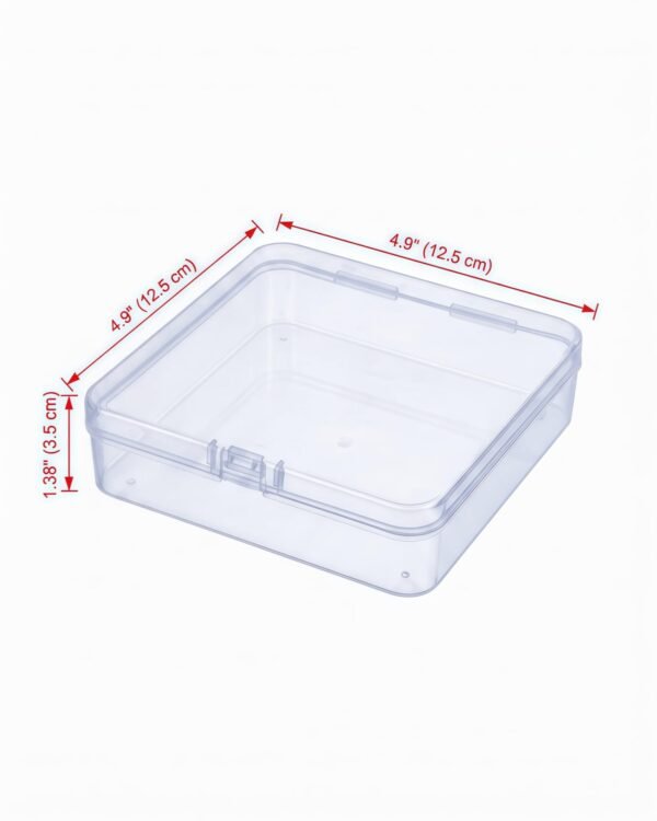 CHSZCHOMER 4 Pack Clear Small Plastic Box 4.9x4.9x1.38 in, Bead Organizer Containers,Plastic Boxes with Hinged Lids for DIY Nail Containers and Smalls Parts Storage