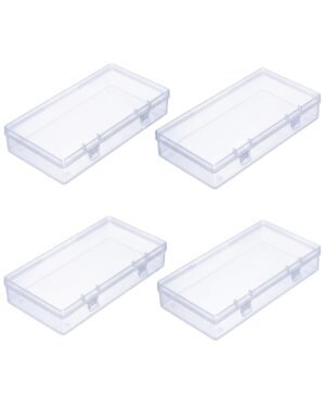 CHSZCHOMER 4 Pack Small Clear Plastic Box 6.1x3.35x1.18 in, Small Containers with Lids for DIY, Bead Organizer and Storage Boxes, Mini Tackle Box for Hardware