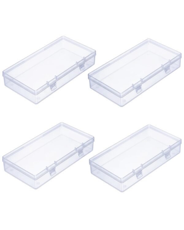 CHSZCHOMER 4 Pack Small Clear Plastic Box 6.1x3.35x1.18 in, Small Containers with Lids for DIY, Bead Organizer and Storage Boxes, Mini Tackle Box for Hardware