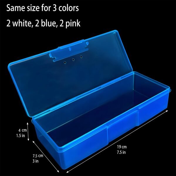 CHSZCHOMER 6-Pack Nail Storage Organizer with Breathable Lid, 7.5" x 3" x 1.5" Pink Blue Clear Plastic Box Case, Small Nail Tool Organizer Case for Nail Files, Makeup Brushes, Combs, Press on Nails