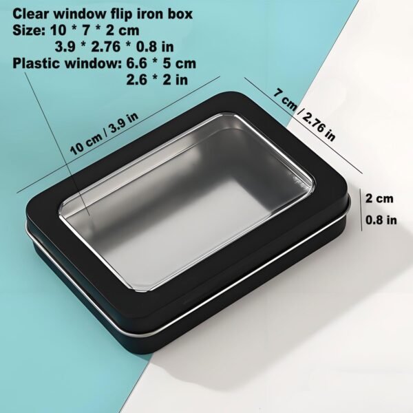 8 Pack Tin Container Box with Clear Window Lid - Compact,Versatile,Metal Storage Boxes for Everyday Use Small Tins Bead box,DIY tin Gift Packaging (Black, 8 Pcs 3.94 x 2.76 x 0.8 In)