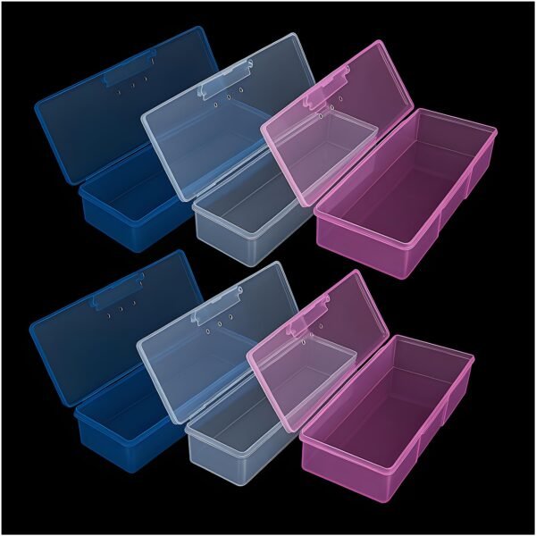 CHSZCHOMER 6-Pack Nail Storage Organizer with Breathable Lid, 7.5" x 3" x 1.5" Pink Blue Clear Plastic Box Case, Small Nail Tool Organizer Case for Nail Files, Makeup Brushes, Combs, Press on Nails
