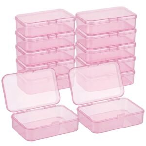 CHSZCHOMER 12 Pack Pink Small Containers with Lids 3.35x2.17x0.98 in, Mini Plastic Storage Box for DIY Bead Organizer, Craft Accessory Case
