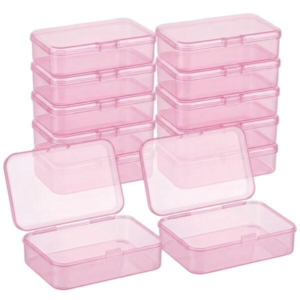 CHSZCHOMER 12 Pack Pink Small Containers with Lids 3.35x2.17x0.98 in, Mini Plastic Storage Box for DIY Bead Organizer, Craft Accessory Case