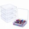 CHSZCHOMER 4 Pack Clear Small Plastic Box 4.9x4.9x1.38 in, Bead Organizer Containers,Plastic Boxes with Hinged Lids for DIY Nail Containers and Smalls Parts Storage