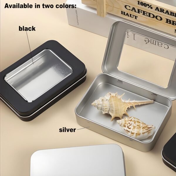 8 Pack Tin Container Box with Clear Window Lid - Compact,Versatile,Metal Storage Boxes for Everyday Use Small Tins Bead box,DIY tin Gift Packaging (Black, 8 Pcs 3.94 x 2.76 x 0.8 In)
