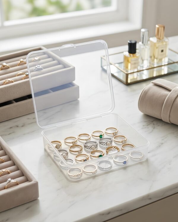 CHSZCHOMER 4 Pack Clear Small Plastic Box 4.9x4.9x1.38 in, Bead Organizer Containers,Plastic Boxes with Hinged Lids for DIY Nail Containers and Smalls Parts Storage