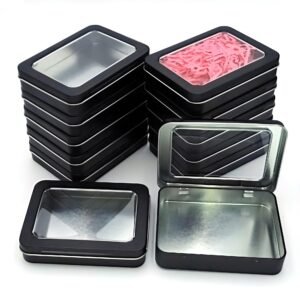 Small Metal Tin Cans With Lids-12 Pcs Tin Box With Clear Lid,Bead Organizer,Small Containers,Metal Jars With Lids,Sewing Organizer,Zeiss Lens Wipes Box,Boxes Clear Gift Box