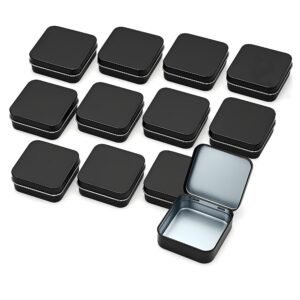 Sturdy Metal Tin Box Set Pack of 12 Silver  - Compact Storage Solution for Jewelry, Beads and More. Small Tins with Hinged Lids for Versatile Use (Silvery, 2.76 x 2.76 x 0.8 in)