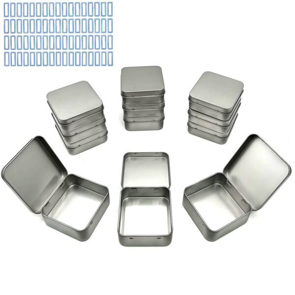 Sturdy Metal Tin Box Set Pack of 12 Silver  - Compact Storage Solution for Jewelry, Beads and More. Small Tins with Hinged Lids for Versatile Use (Silvery, 2.76 x 2.76 x 0.8 in)