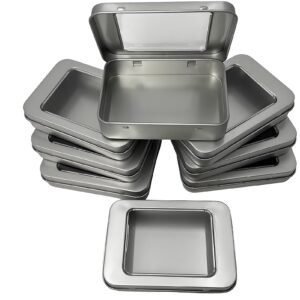 8 Pack Tin Container Box with Clear Window Lid - Compact,Versatile,Metal Storage Boxes for Everyday Use Small Tins Bead box,DIY tin Gift Packaging (Silvery, 8 Pcs 3.94 x 2.76 x 0.8 In)