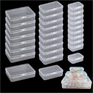 Bead Organizers and Storage-28 Pcs Small Plastic Boxes,Mini Clear Plastic Storage Boxes with Lids,for Jewelry Making Organizer,Containers Hair Accessories, Earrings,Crafts,Sewing Supplies Bead Storage