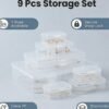 CHSZCHOMER 9 Pack Clear Plastic Storage Boxes with Snap-Lock Lids, Assorted Sizes Mini Organizer Containers with Bonus Marking Labels for DIY Crafts, Beads,Charms,Stickers, SMT Components,Hardware