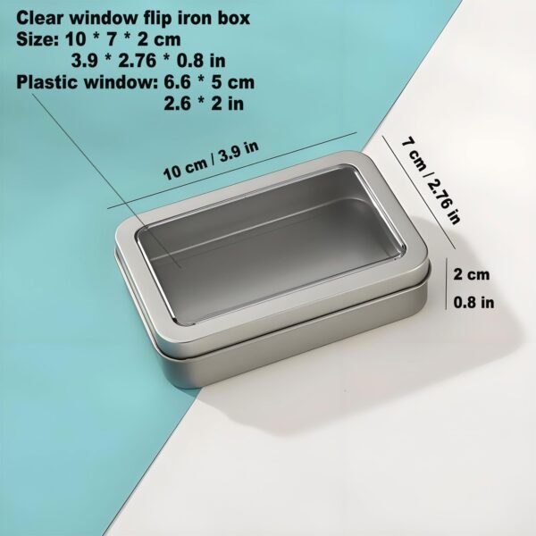 8 Pack Tin Container Box with Clear Window Lid - Compact,Versatile,Metal Storage Boxes for Everyday Use Small Tins Bead box,DIY tin Gift Packaging (Silvery, 8 Pcs 3.94 x 2.76 x 0.8 In)