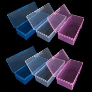 CHSZCHOMER 6-Pack Nail Storage Organizer with Breathable Lid, 7.5" x 3" x 1.5" Pink Blue Clear Plastic Box Case, Small Nail Tool Organizer Case for Nail Files, Makeup Brushes, Combs, Press on Nails