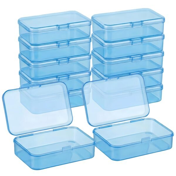 CHSZCHOMER 12 Pack Blue Small Plastic Storage Bins 3.35x2.17x0.98 in, Mini Containers with Lids for DIY Bead Organizer, Craft Hardware Case