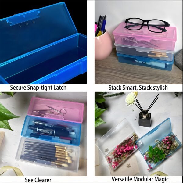 CHSZCHOMER 6-Pack Nail Storage Organizer with Breathable Lid, 7.5" x 3" x 1.5" Pink Blue Clear Plastic Box Case, Small Nail Tool Organizer Case for Nail Files, Makeup Brushes, Combs, Press on Nails