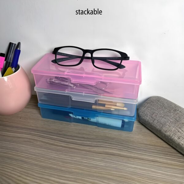 CHSZCHOMER 6-Pack Nail Storage Organizer with Breathable Lid, 7.5" x 3" x 1.5" Pink Blue Clear Plastic Box Case, Small Nail Tool Organizer Case for Nail Files, Makeup Brushes, Combs, Press on Nails