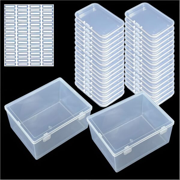 38 Pcs Clear Plastic Storage Box Set with Lids - Multi-Size Rectangular Organizer Containers for Beads, Hardware, Screws, Jewelry and Office Supplies - Stackable Case for Craft & Workshop Organization