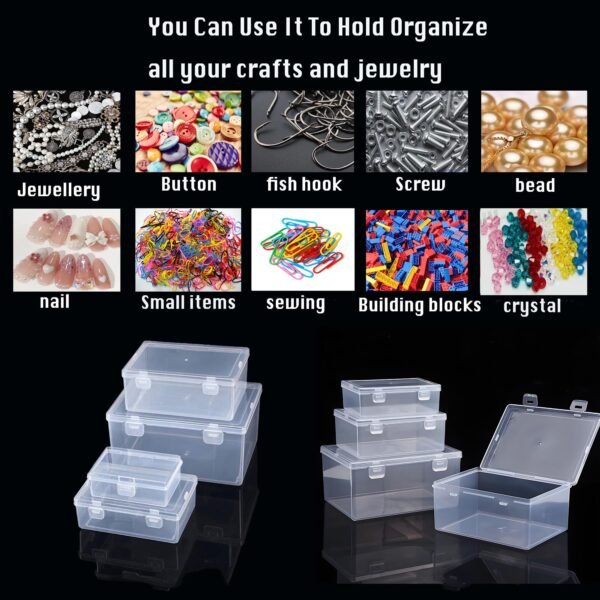 Nail art toolbox Bead Organizers-8 Pcs Jewelry Organizers and Storage Plastic Storage Cases Mini Clear Bead  Containers Transparent Boxes with Hinged Lid and Rectangle Clear Craft Supply Case